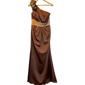 ANDREW ADELA Ambiance Brown Long Single Shoulder Special Occasion Dress Sz 10